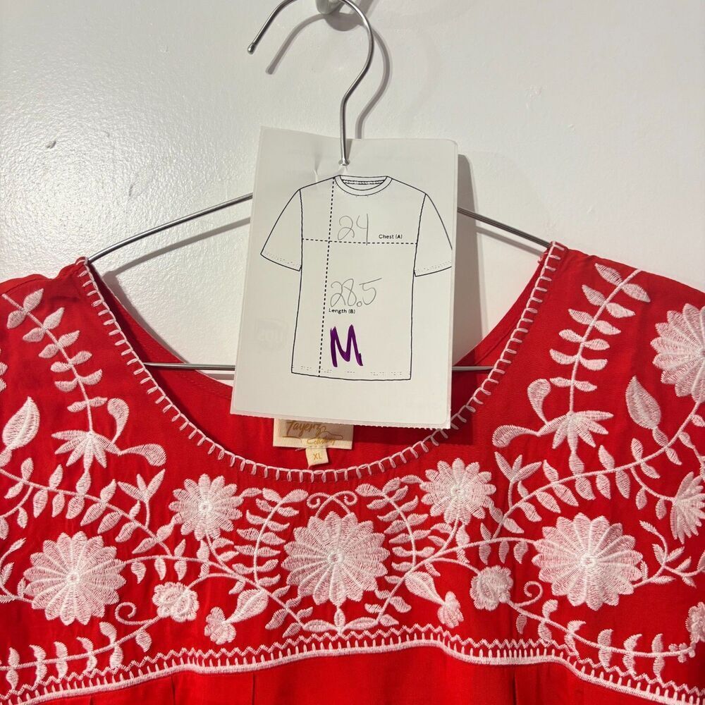 NWT Layerz Clothing Womens Red Boho Floral Embroidered Luxury Blouse Top Size XL - Picture 5 of 8